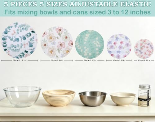 5Pcs Reusable Beeswax Elastic Bowl Covers for Bread Proofing and Food Cover (5 Count)