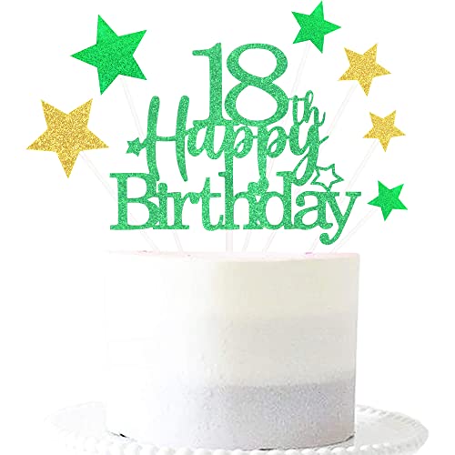 Green Gold 18th Birthday Cake Topper with Glittery Stars (7 Count)