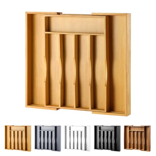 Expandable Bamboo Kitchen Drawer Organizer for Cutlery and Utensils