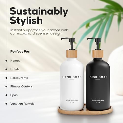 Luxury Glass Hand and Dish Soap Dispenser Set by Brighter Barns (2 Count)