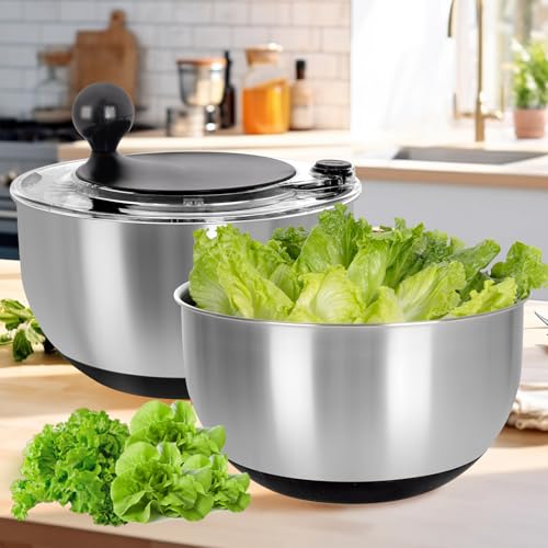 5.3Qt Stainless Steel Salad Spinner with Instant Stop Button