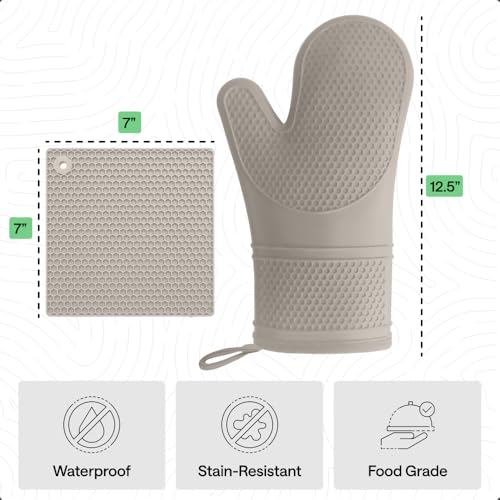 BPA Free Silicone Oven Mitts and Pot Holders Set (4 Count)