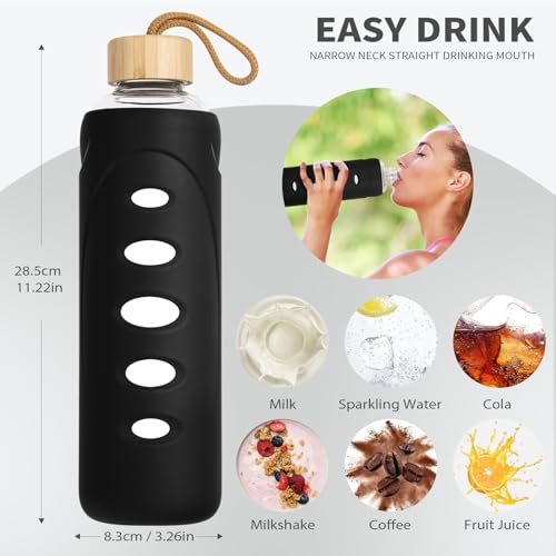 32 oz Narrow Mouth Glass Water Bottle with Windowed Silicone Sleeve