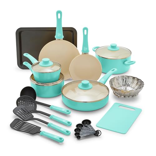 Soft Grip Healthy Ceramic Nonstick 18 Piece Kitchen Cookware Pots and Frying Sauce Saute Pans Set
