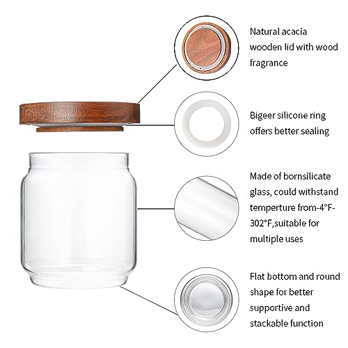15 OZ Glass Jars with Airtight Acacia Wood Lids (4 Count)