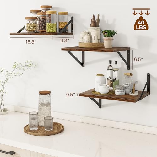16W x 12D Deep Floating Shelves Set of 3 Rustic Brown (3 Count)