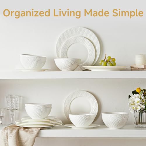 18Pcs Hammered Rim White Bone China Set