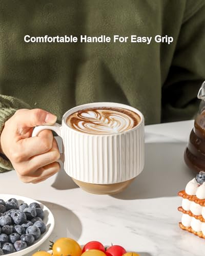 15 oz Ribbed Stackable Ceramic Coffee Mug Set of 4 (4 Count)