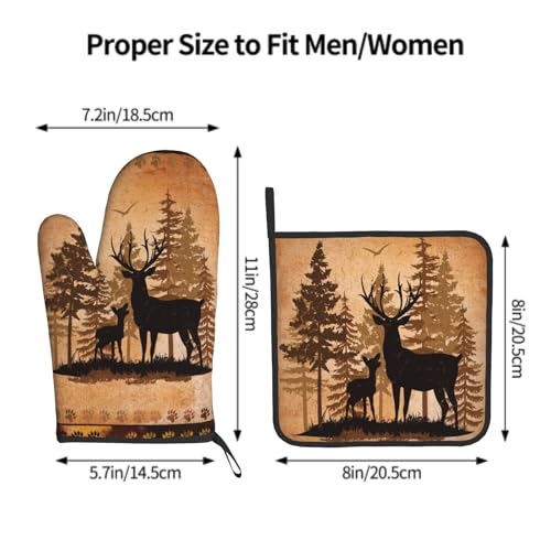 Forest Deer Oven Mitts and Pot Holder Kitchen Accessories Sets Wildlife Animal Heat Resistant Oven Gloves Hot Pads for Baking Cooking BBQ