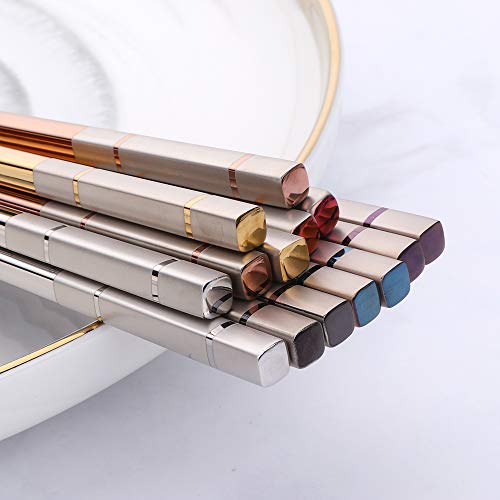 5 pair Nice Stainless Steel Featured Chopsticks Metal Reusable Chopsticks Chinese Square Chopsticks