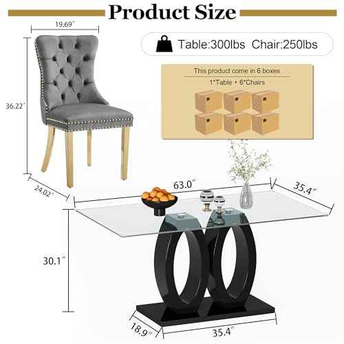 63" Glass Dining Table Set for 6
