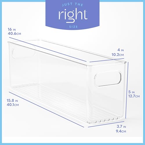Plastic Food Storage 6 Pack Clear Container Bin with Handles for Organizing Kitchen (6 Count)