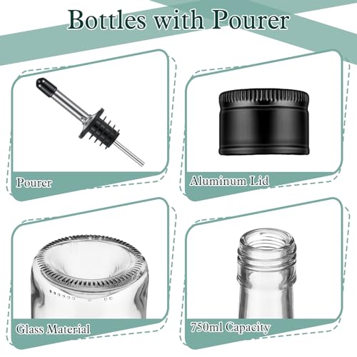10 Pcs Long Neck Glass Bottles with Pourer for Bar Wine Syrup (10 Count)