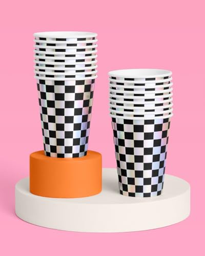 Party Decorations Checkered Black + Iridescent Paper Cups