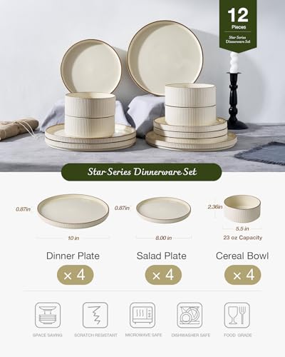 Plates and Bowls Set with Rim (12 Count)