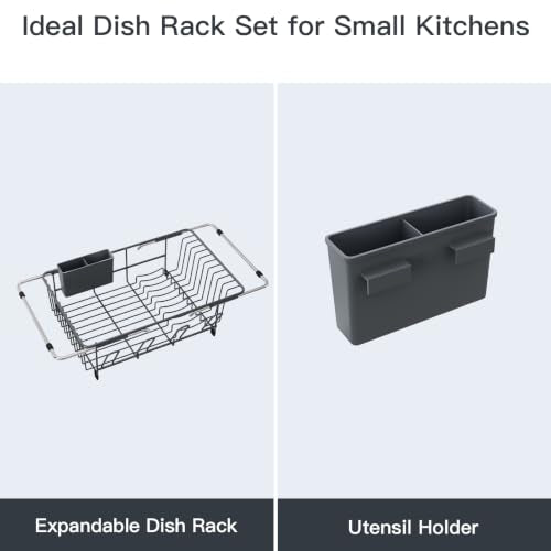 Grey Expandable Dish Drying Rack Over Sink with Anti