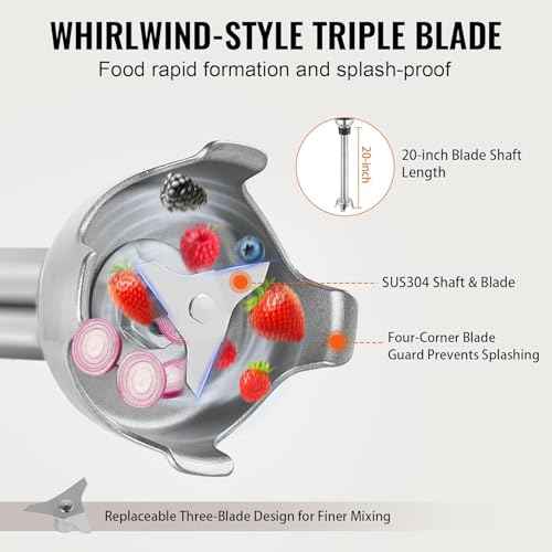 Commercial Immersion Blender Constant Speed Heavy Duty Immersion Blender 350W Commercial Hand Mixer 304 Stainless Steel Hand Blender Commercial with 19.7" Removable Shaft for Kitchen Mixing