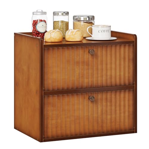 Rustic Bread Box for Kitchen Countertop Bamboo Bread Storage Container Bin Double Layer BreadBox Farmhouse Large Capacity Food Organizer