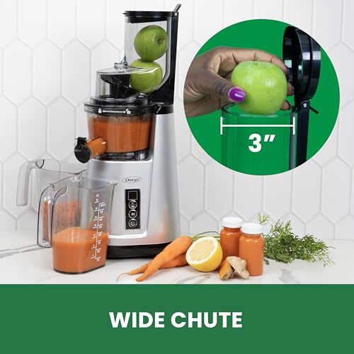 Wide Mouth Juicer Compact Vertical Cold Press Vegetable and Fruit Juice Extractor with 3