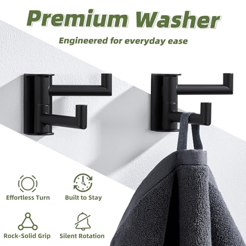 Matte Black Swivel Towel Hooks for Bathrooms (2 Count)