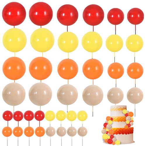 40 Pcs Ball Cake Toppers Mini Balls Cake Decorations Sticks Foam Balls DIY Cake Topper Insert Balls for Fall Autumn Harvest Thanksgiving Birthday Baby Shower Cake Decorations (40 Count)
