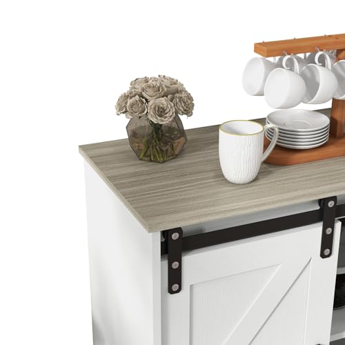 Sliding Barn Door Buffet Sideboard Storage Cabinet Coffee Bar Kitchen Farmhouse Style
