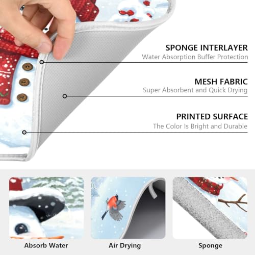Winter Christmas Snowman Dish Drying Mat for Kitchen Counter Absorbent Microfiber Large Drying Pad Dish Mats Snowflakes for Kitchen Countertops 18 x 24 Inch