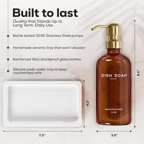 Luxury Glass Hand and Dish Soap Dispenser Set with Tray by Brighter Barns