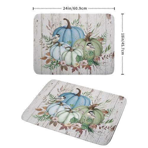 Fall Blue Pumpkin Dish Drying Mat 18x24 inch Autumn Harvest Dish Rack Mats Reversible Microfiber Drainer Pad for Kitchen Countertop Decor