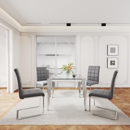 37'' Square Glass Dining Table Set for 4 (5 Count)