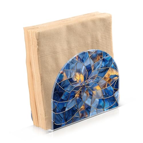 Stained Glass Blue Pattern Napkin Holder for Table Paper Napkins Holder Acrylic Tissue Dispenser Kitchen Dining Room Bathroom Party Car Decor