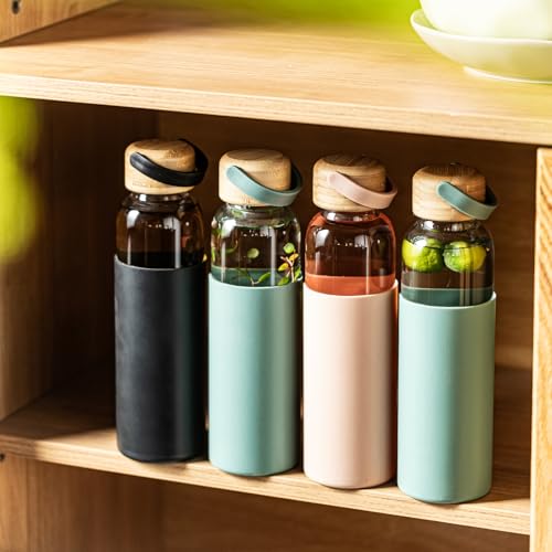 21oz Borosilicate Glass Water Bottles with Silicone Non