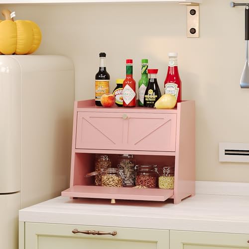 Vintage Double Layer Bread Box for Kitchen Counter Bamboo Bread Storage Container Large Capacity Bread Storage Bin