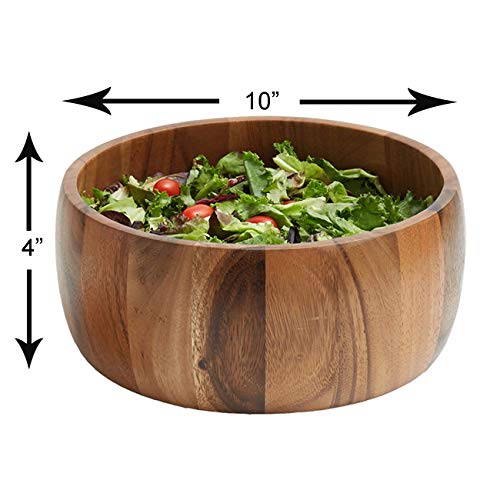Woodard & Charles Acacia Wood 10" Salad Bowl with Salad Hands