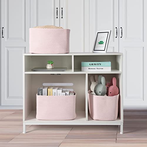 Woven Cotton Rope Storage Baskets 15x10x9.3" 3 Pack Light Pink