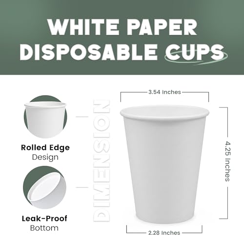 Paper Cups 12 oz 200 Pack for Coffee & Tea Made in USA (200 Count)