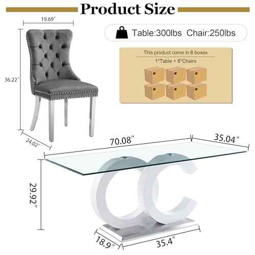 7 Piece Glass Dining Table Set for 6 (7 Count)