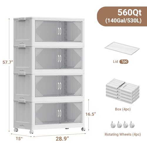 V60 560QT Plastic Stackable Storage Bins with Lid (4 Count)
