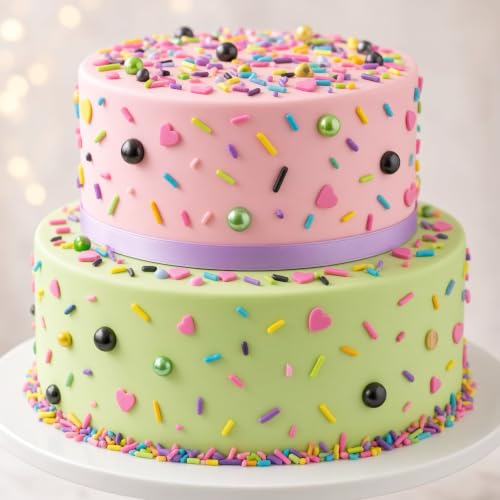 Pink & Black & Green & Yellow Sprinkles Mix Size Pearls Disco Themed Cake Decorations Cupcake Toppers Perfect for Wedding Valentine Christmas Supplies 4.58OZ (4.58 Ounce)