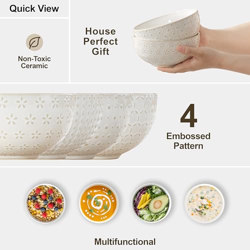 Cereal Bowls 30 Ounce Ceramic Soup Bowl for Kitchen (4 Count)