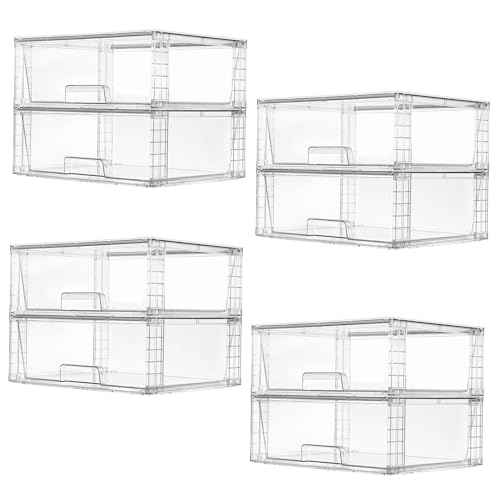 8 Pack Large Clear Stackable Storage Drawers for Closet (8 Count)