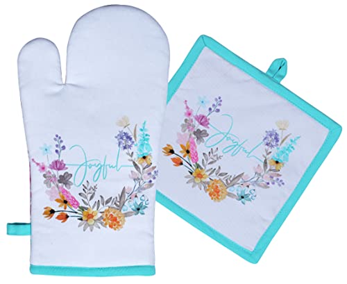 Pot Holders and Oven Mitt Heat Resistant Non Slip Reusable Set of 1 Oven Mitt and 1 Pot Holder Oven Gloves Pot Holder for Cooking (2 Count)