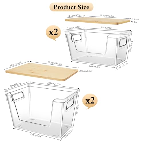 4 Set Stackable Storage Plastic Container with Removable Bamboo Cover