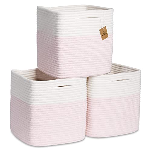 Storage Cubes 11 Inch Cotton Rope Woven Baskets for Organizing (3 Count)