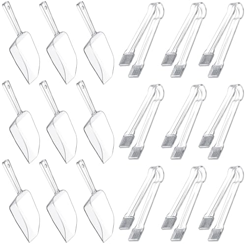 18 Pcs Plastic Serving Tongs Mini Kitchen Tongs Utility and Plastic Kitchen Scoops Clear Ice Scoop Mini Clear Buffet Scoop for Candy Dessert Buffet Ice Snack Coffee Tea (18 Count)