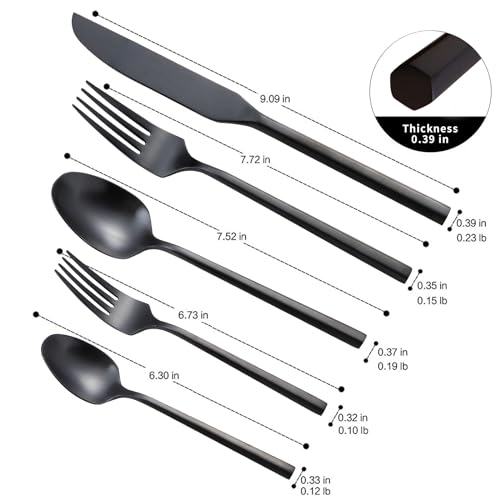 Matte Silverware Set Black Flatware Set with Hexagon Handle 20 Pieces 18