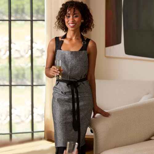 100% Pure Linen Apron Black