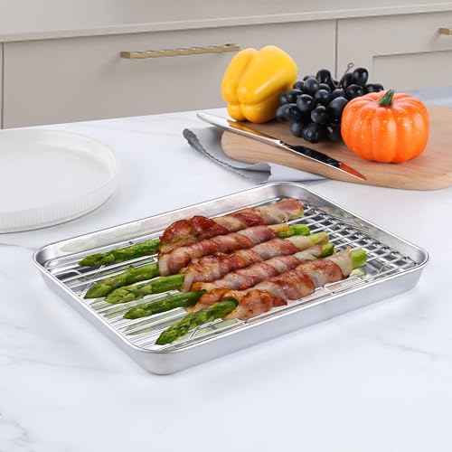 10x8 Inch Small Stainless Steel Baking Sheet with Cooling Rack Set (3 Count)
