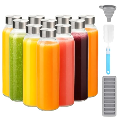 18 oz Glass Water Bottles with Stainless Steel Lids (10 Count)