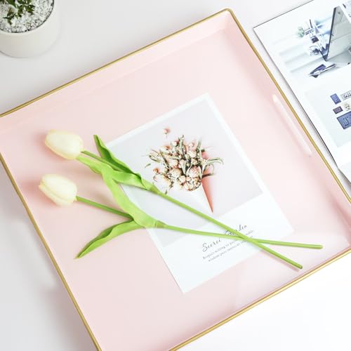 Pink Decorative Serving Tray with Handles